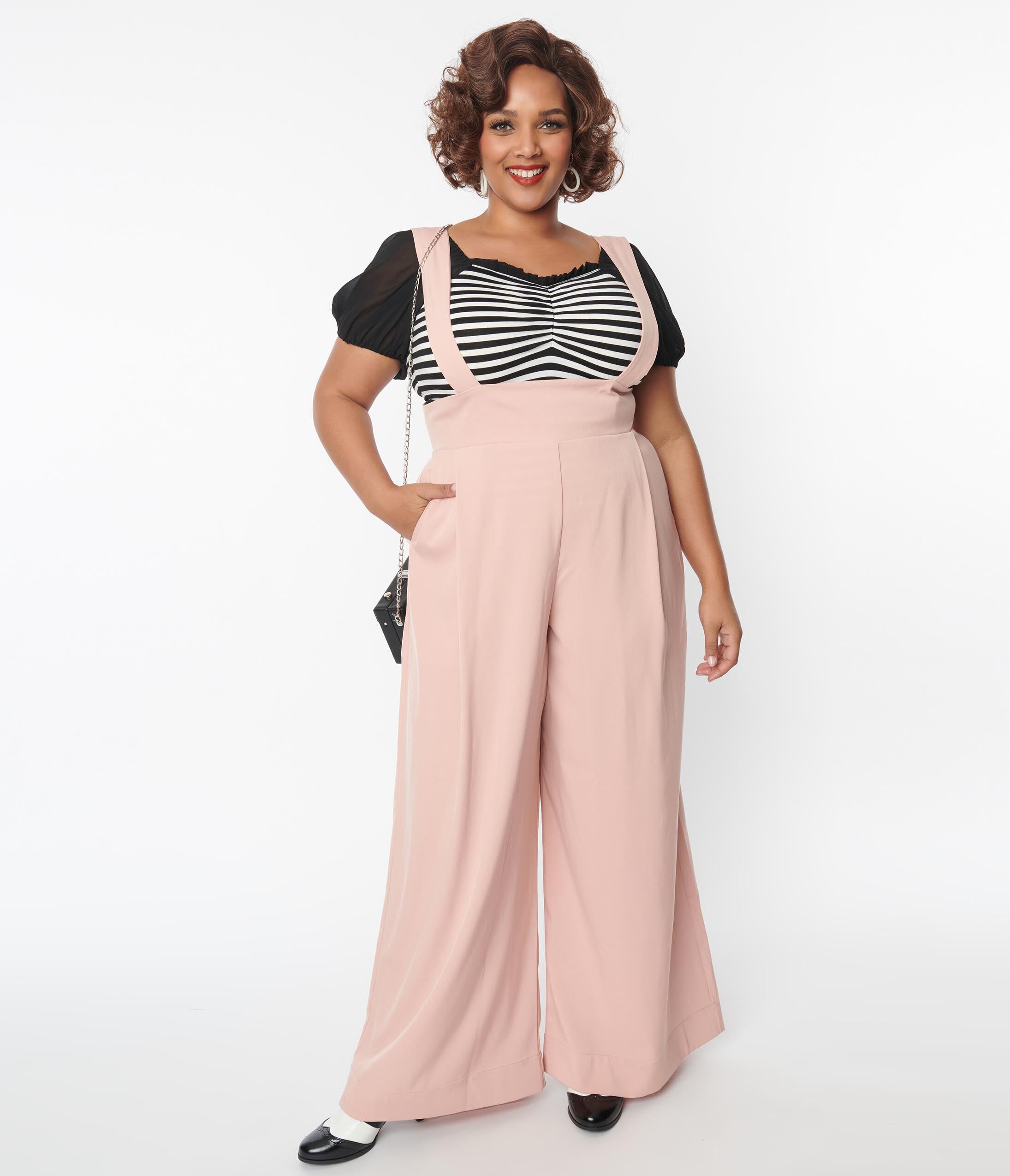 Unique Vintage Blush Rochelle Suspender Pants, Pink / Pink, alternate image number 2