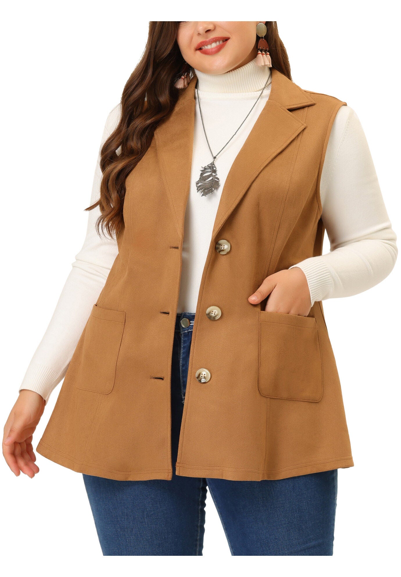 Lapel Suede Utility Vest, Brown / Brown, alternate image number 2