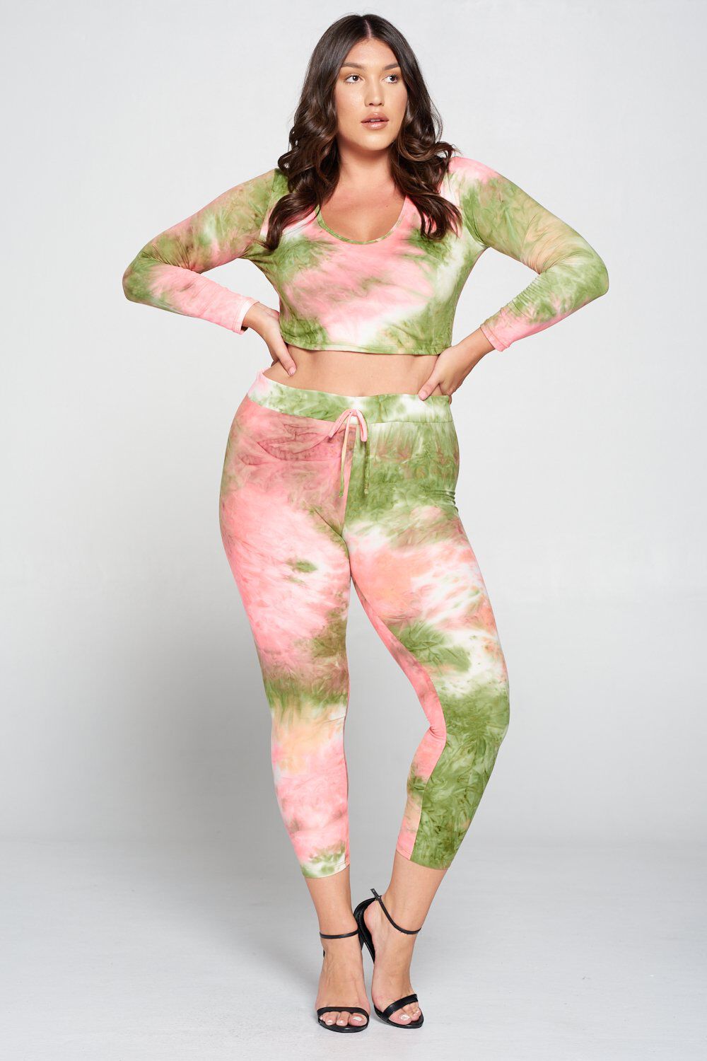 Crop Pullover Hoodie and Sweatpants Set, Olive Tie Dye / Olive Green, hi-res image number 0