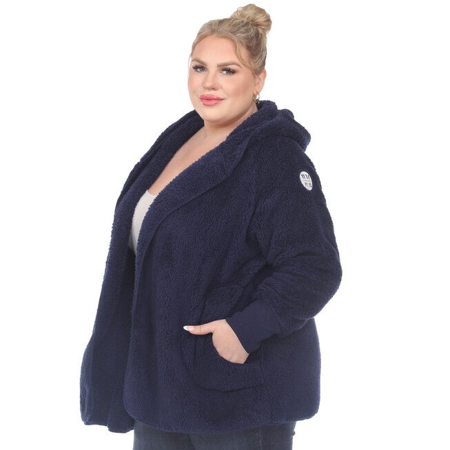 Plush Hooded Cardigan with Pockets, Navy / Navy, alternate image number null