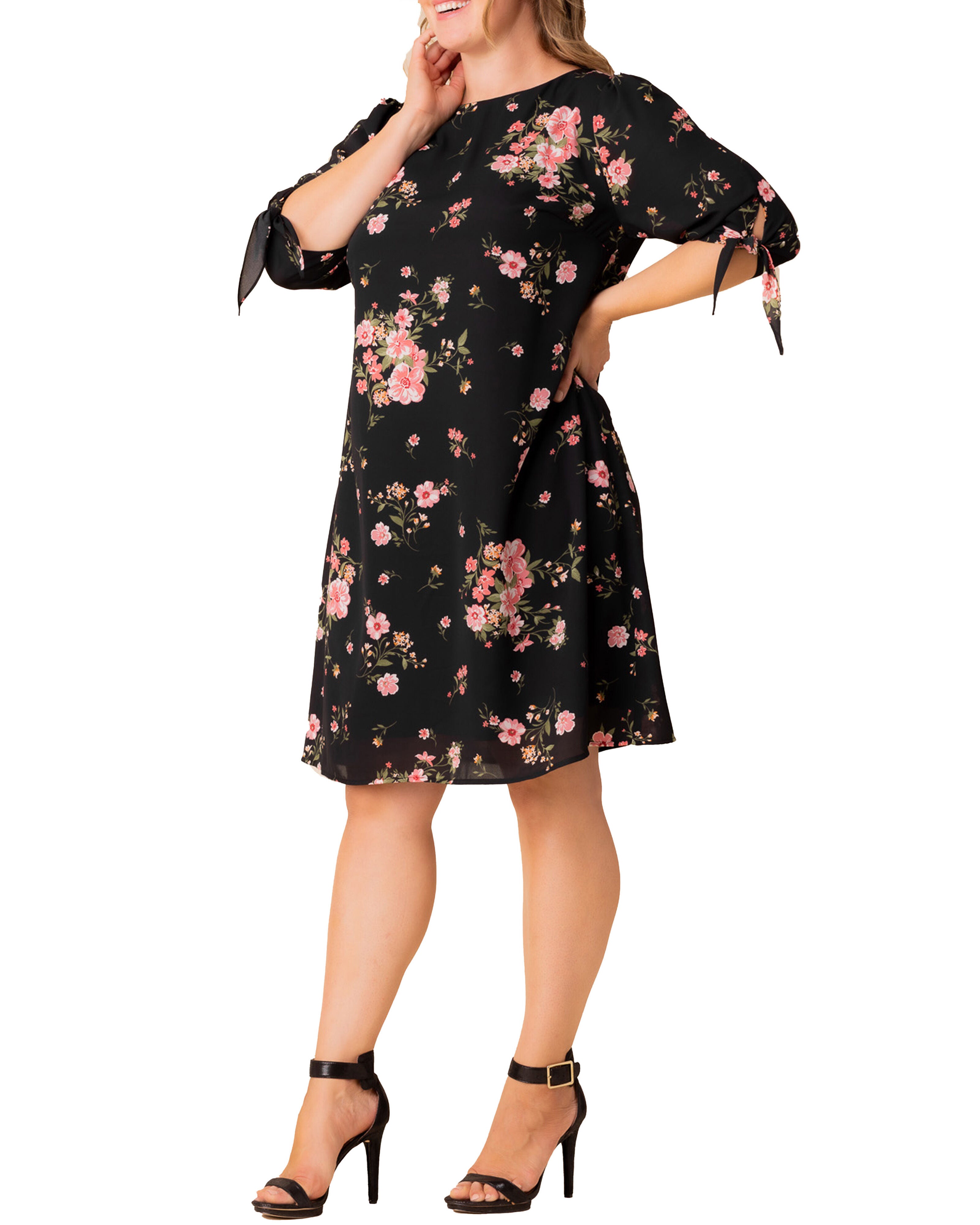 Manhattan Shift Dress, MIDNIGHT PINK POPPIES / Black, alternate image number 3