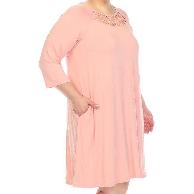 White Mark Women's Criss Cross Neckline Swing Midi Dress, Rose / Pink, alternate image number null