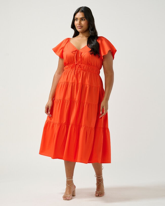 Ana Midi Dress, Tangerine / Orange, alternate image number 2