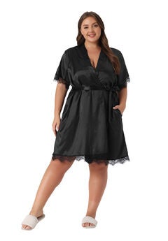 SATIN ROBE SHORT SILKY BATHROBE BRIDESMAID DRESSING GOWN