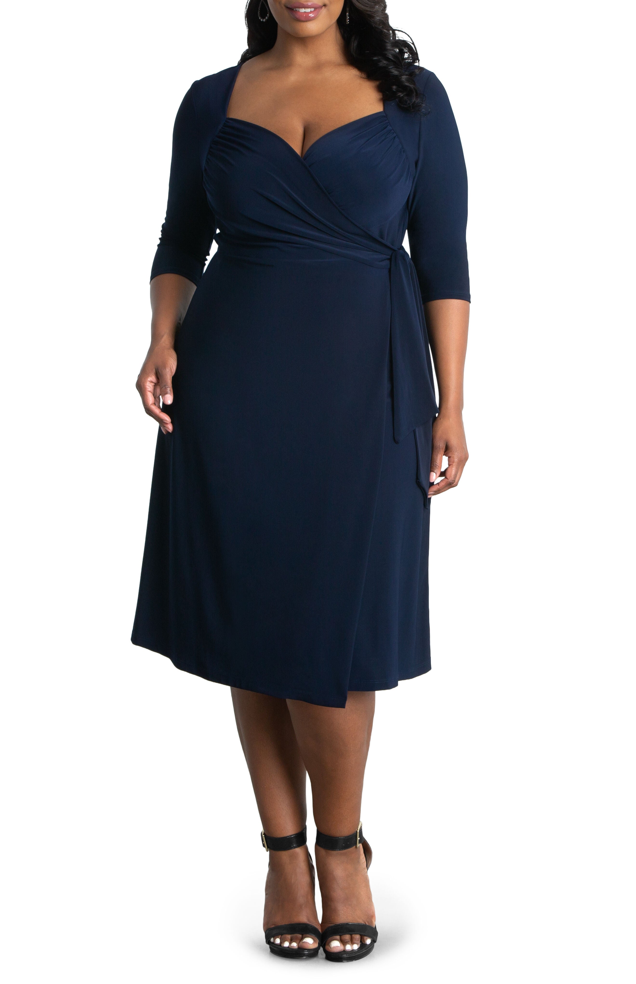 Sweetheart Knit Wrap Dress, NAVY BLUE / Navy, hi-res image number 0