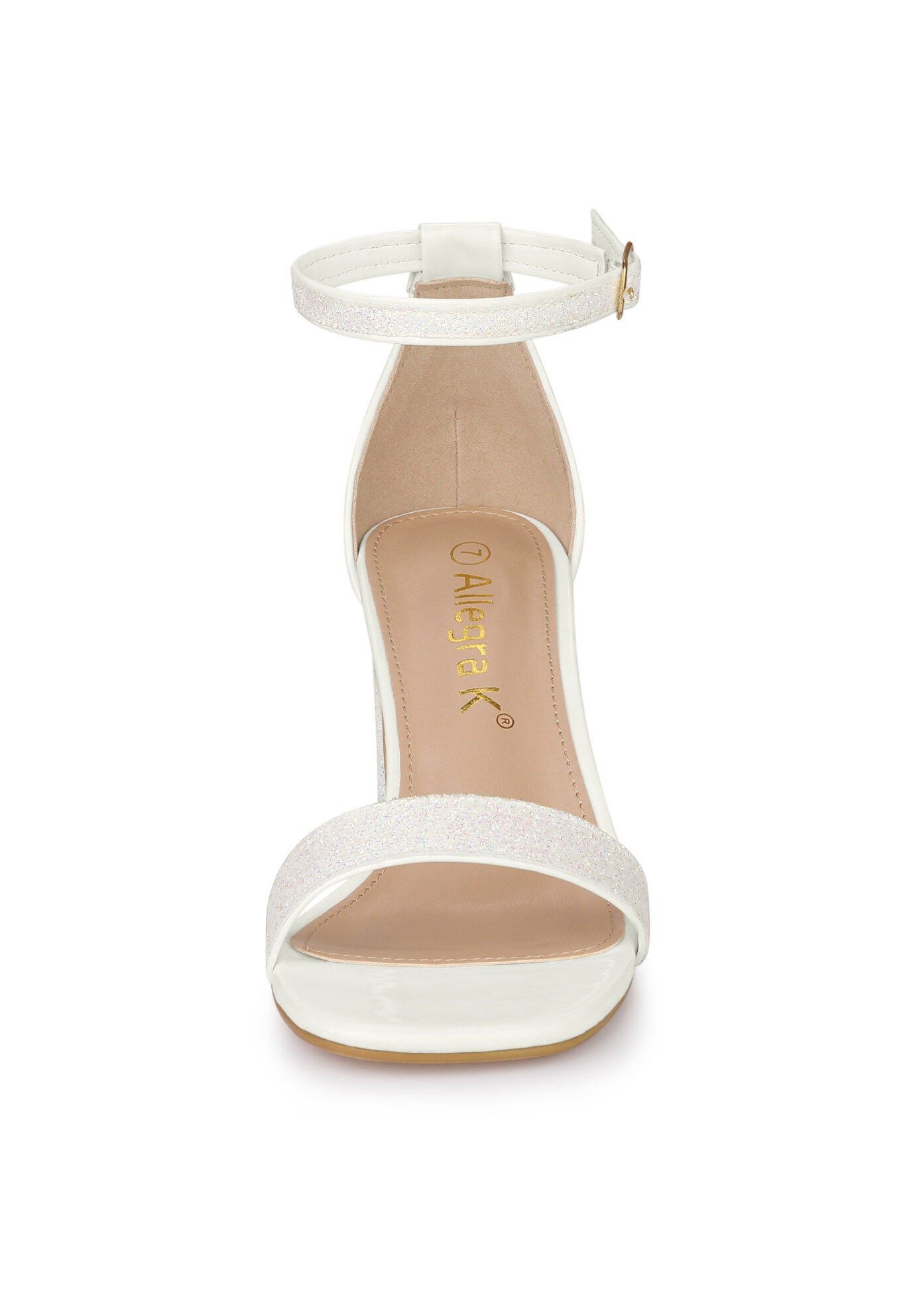 Glitter Ankle Strap Chunky Heeled Sandals, White powder / White, alternate image number 1