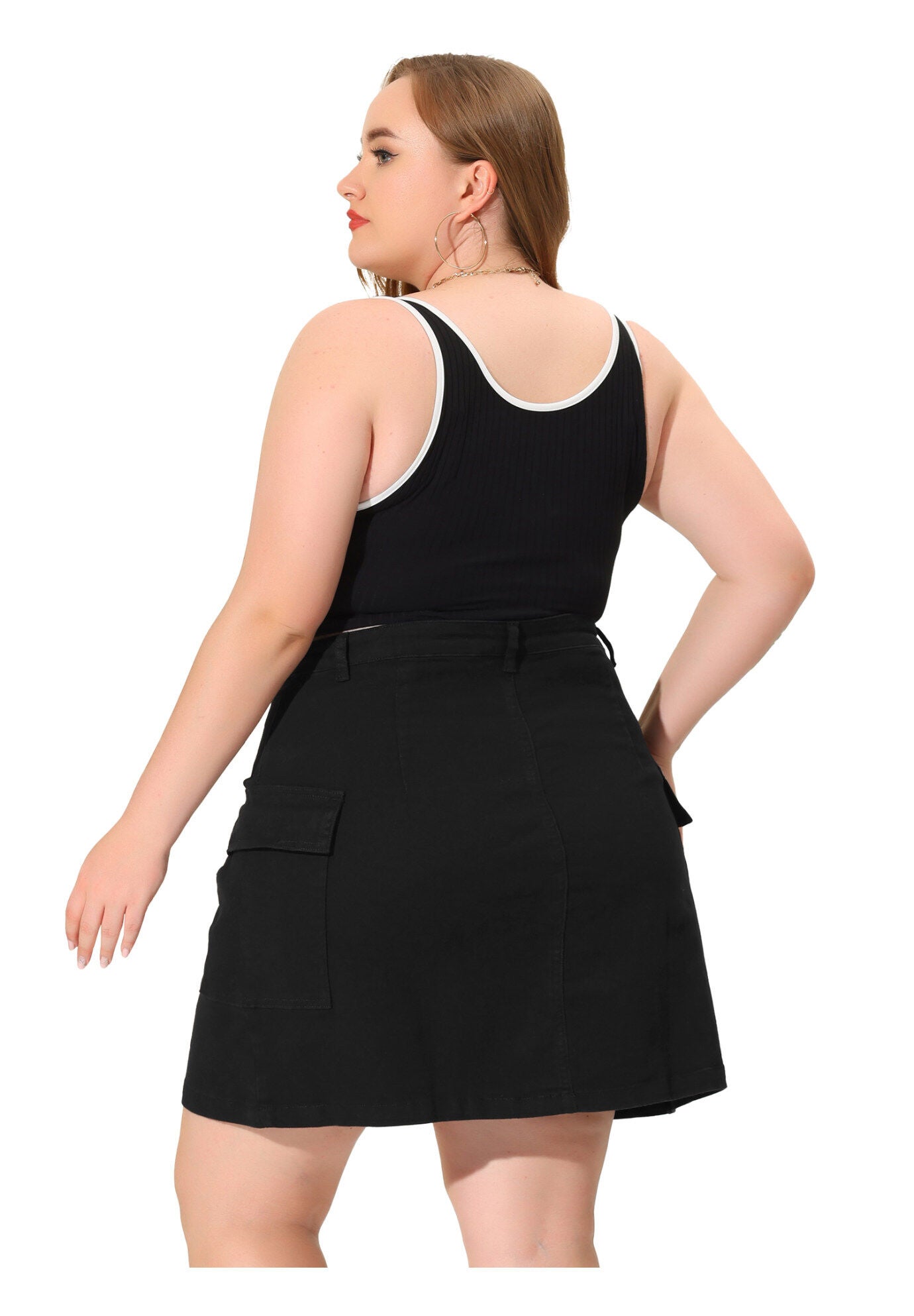 A LINE ABOVE KNEE ZIP FRONT FLARE SKIRT, Black / Black, alternate image number 3
