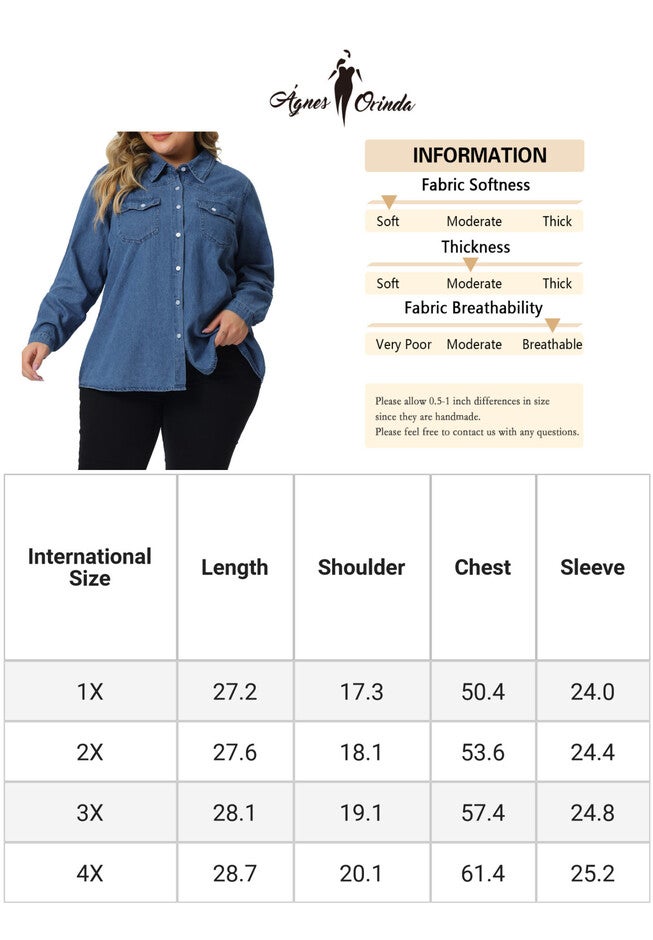 Button Down Denim Shirt Long Sleeve Jean Jacket, Mid Blue / Chambray Denim Medium, alternate image number null