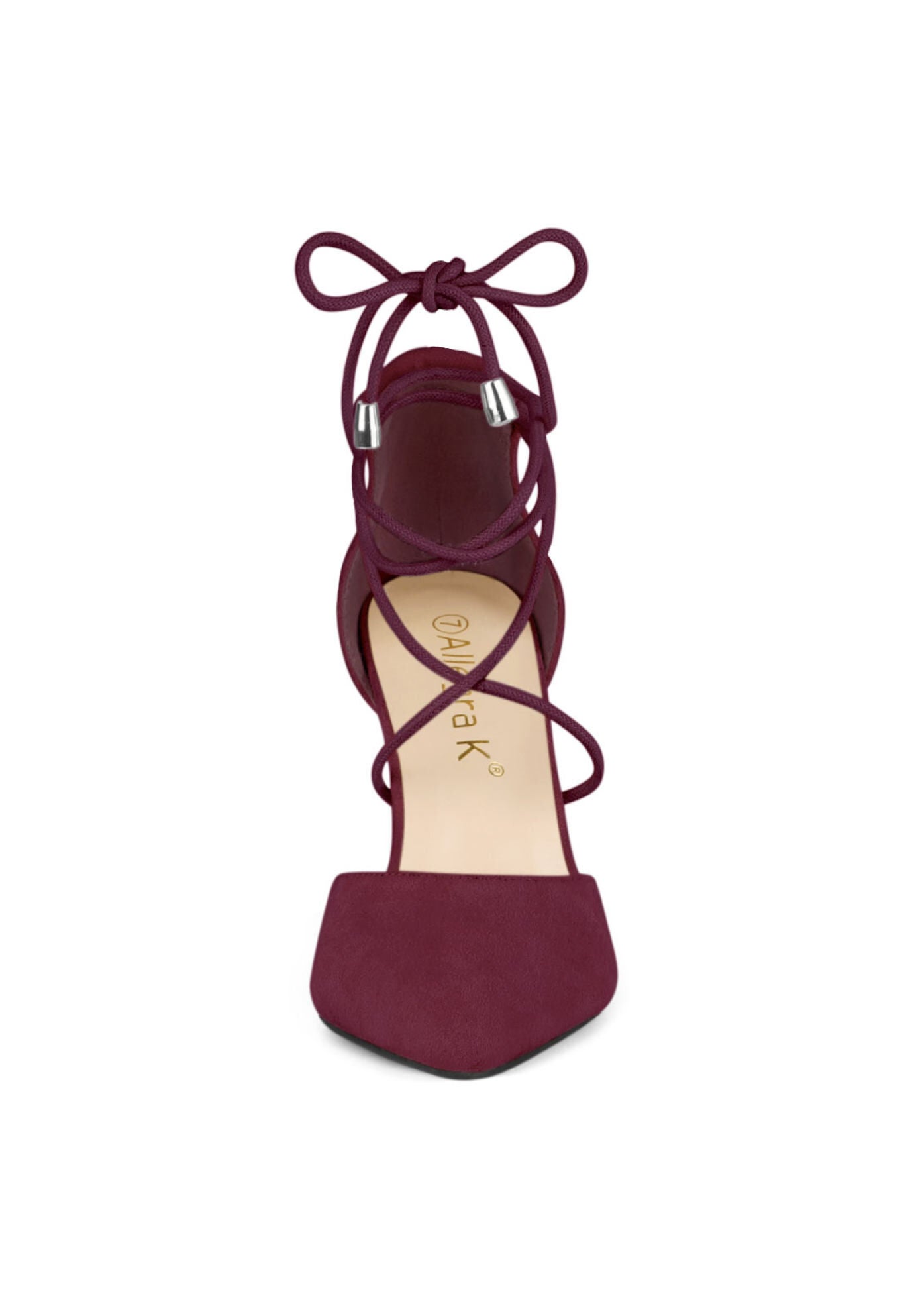 Pointed Toe Chunky Heels Lace Up Sandals Pumps, Burgundy / Burgundy, alternate image number 1