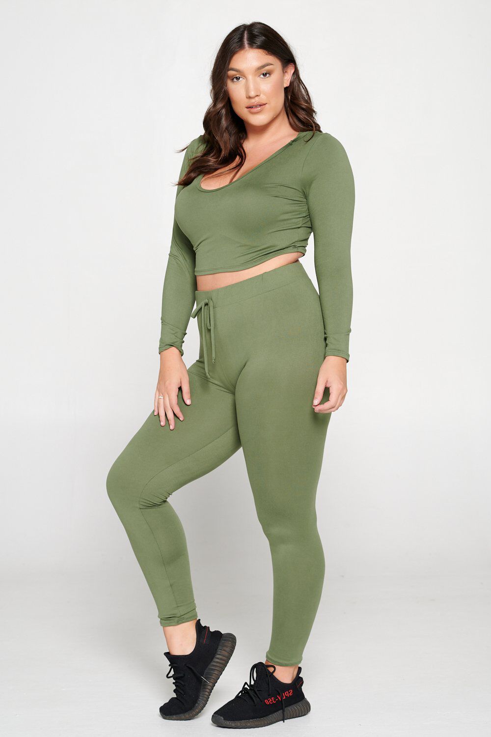 Crop Pullover Hoodie and Sweatpants Set, Moss / Hunter Green, alternate image number 4