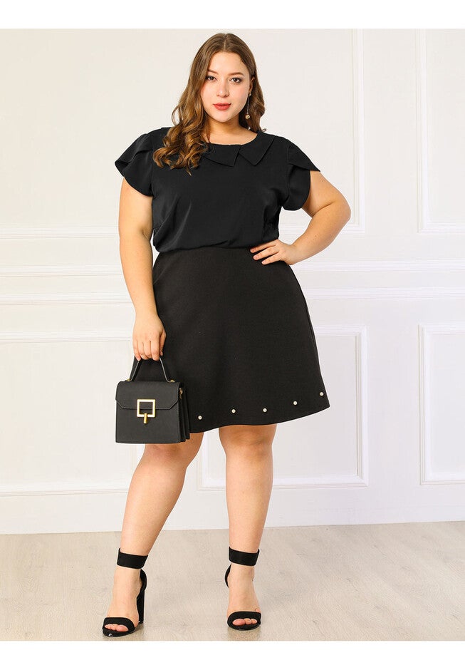 BOAT NECK FLUTTER SLEEVE CHIFFON TOP, Black / Black, hi-res image number 0