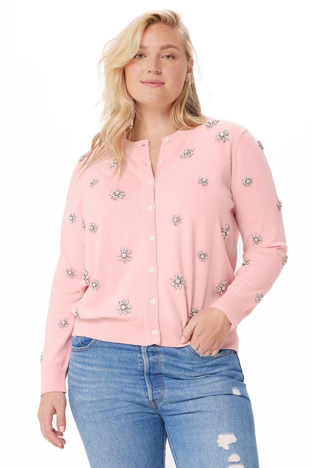 Cotton Cashmere Gem Cardigan, Pink Pearl / Pink, hi-res image number 0