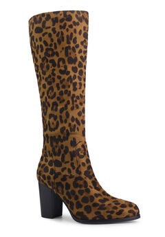 Round Toe Stacked Block Heels Knee High Boots