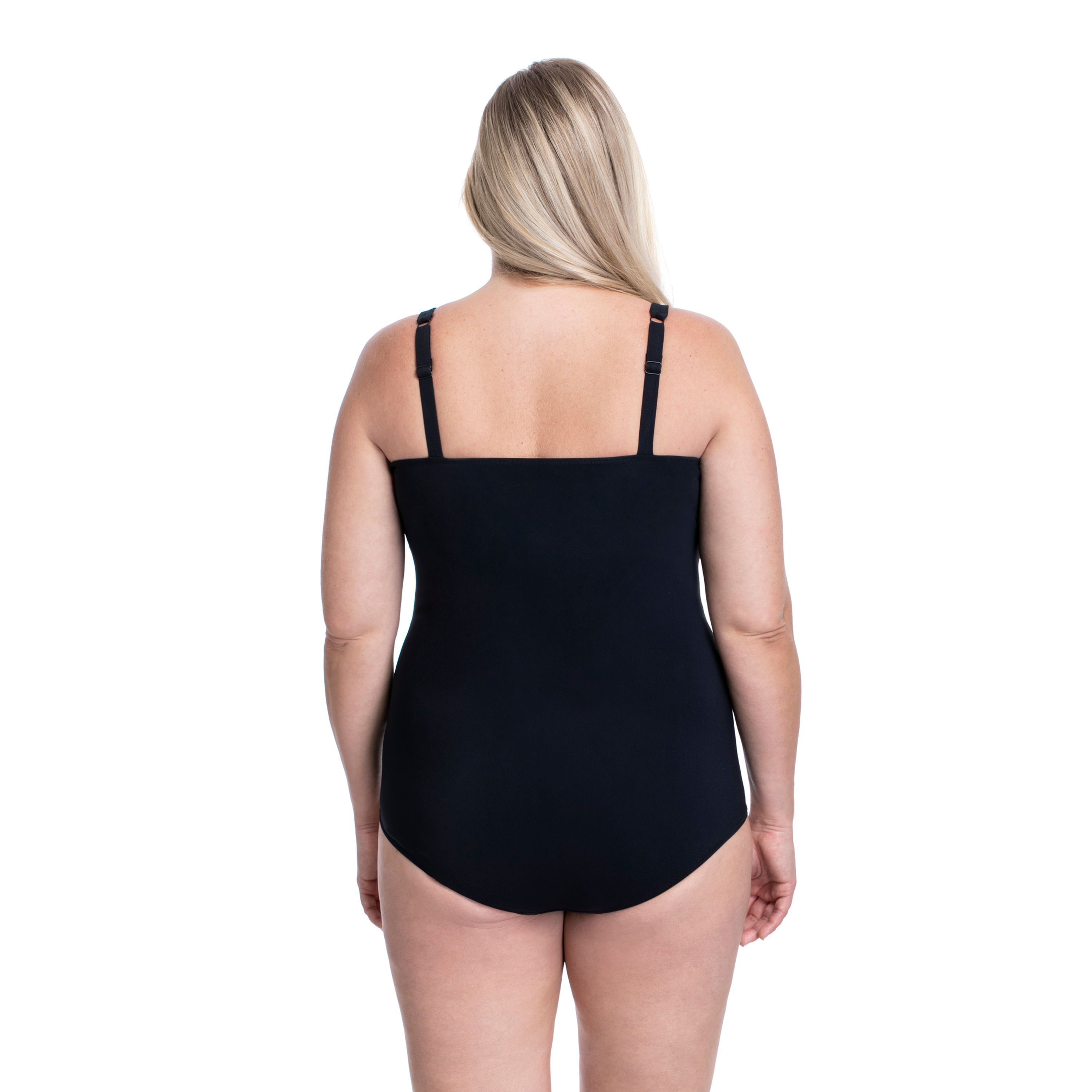 Tutti Frutti Plus Size Sweetheart Neck Shirred One Piece, Black / Black, alternate image number 2