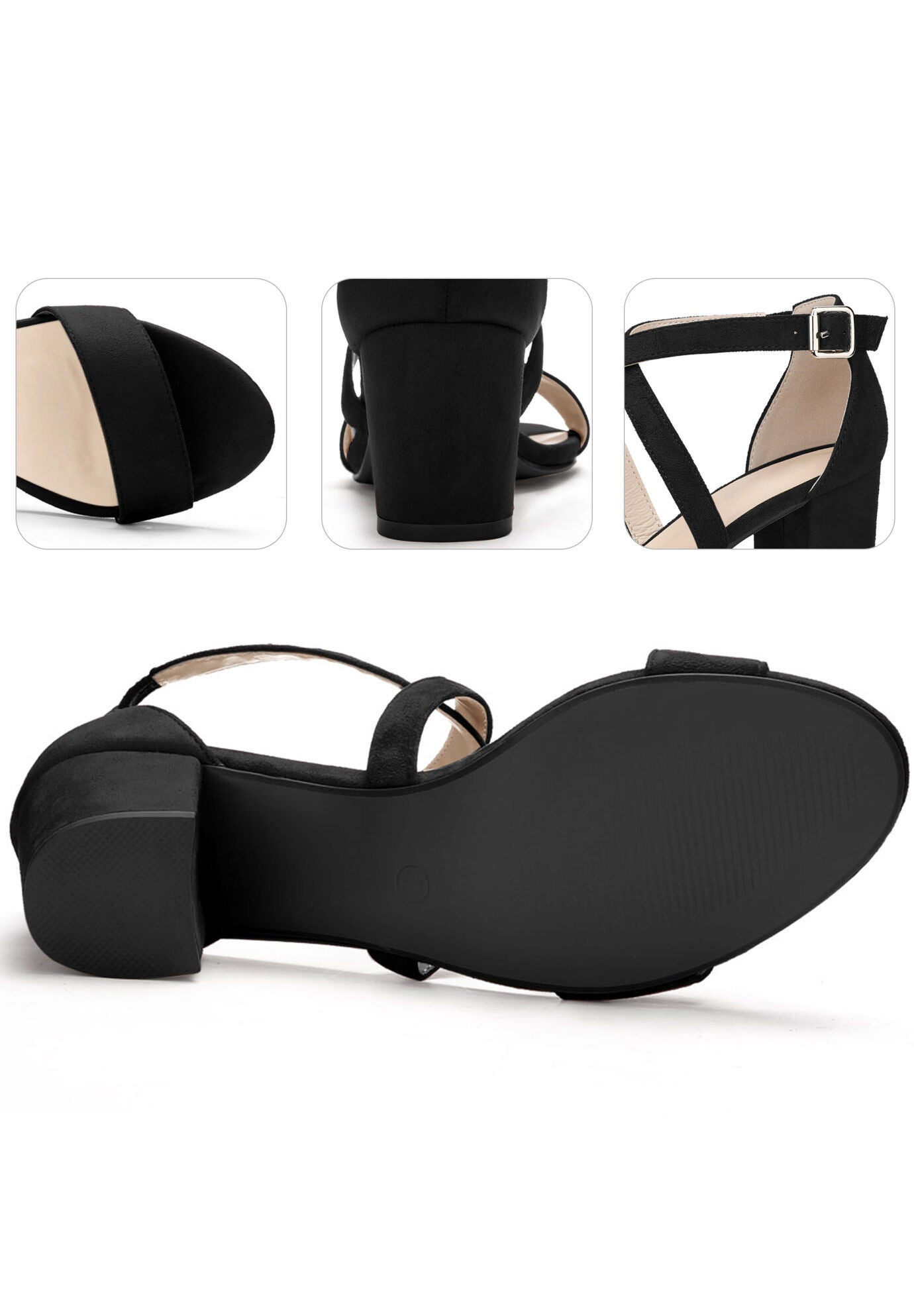 Crisscross Strap Open Toe Chunky Heels Sandals, Black / Black, alternate image number 2