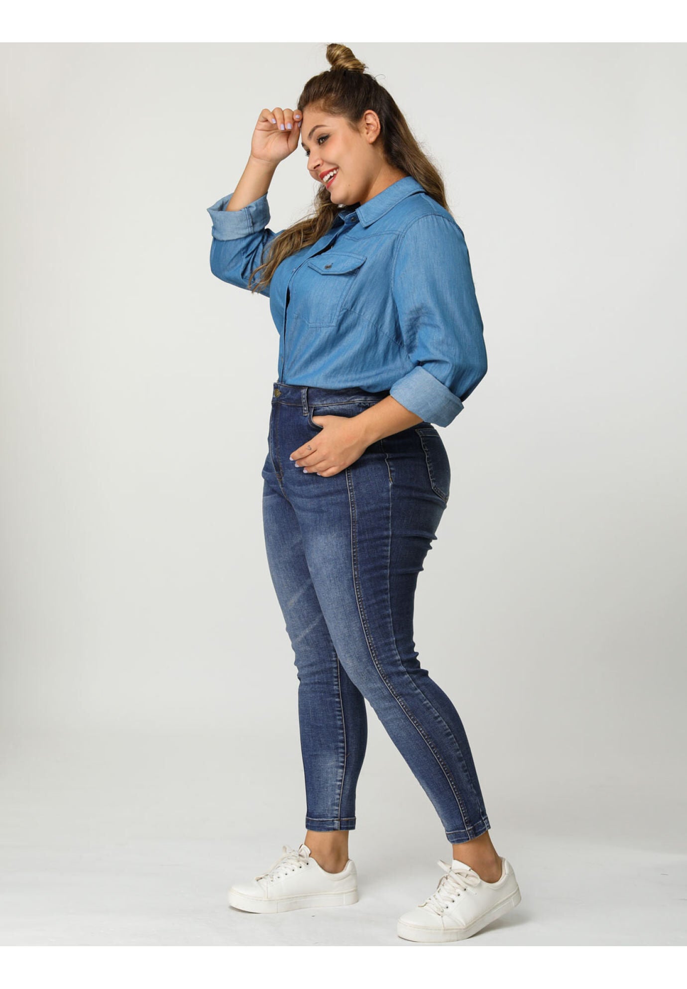 MID RISE STRETCH WASHED SKINNY JEANS DENIM JEGGINGS, Blue / Light Blue, hi-res image number 0