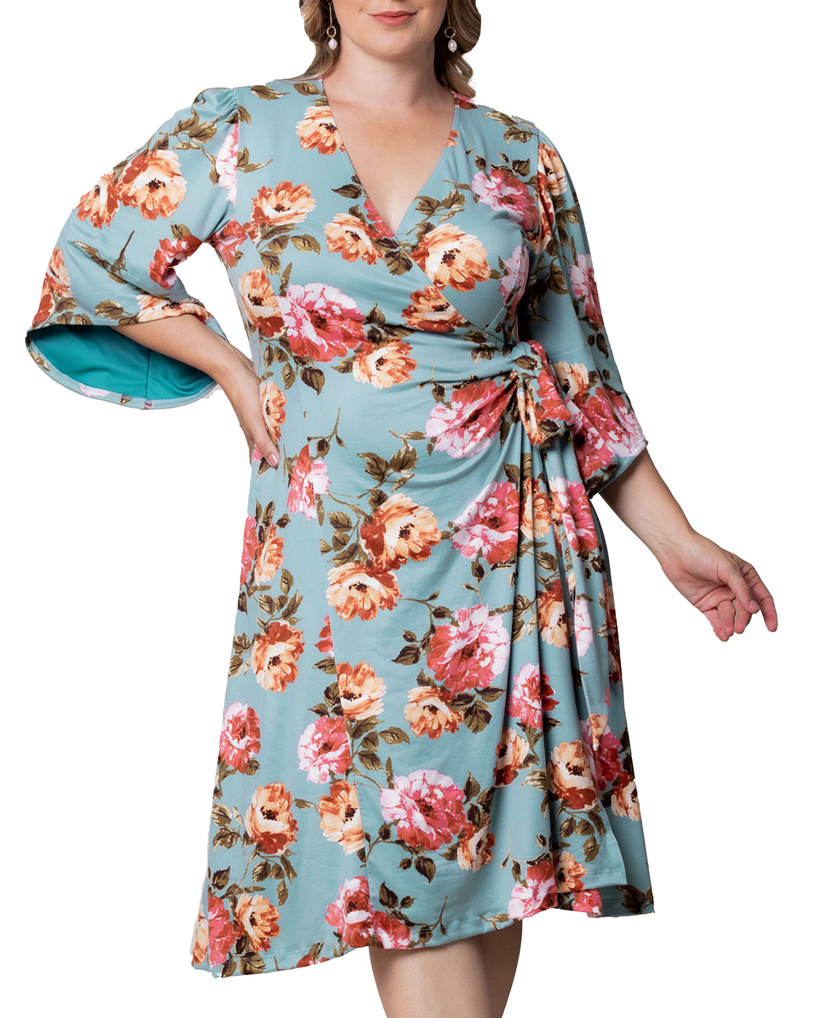 Gemini Wrap Dress, ENGLISH TEA ROSE / Turquoise, alternate image number 2