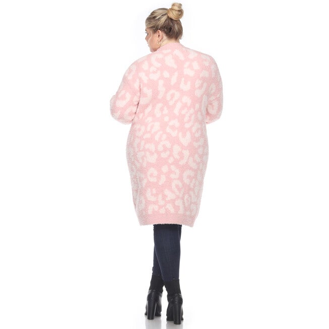 Leopard Print Open Front Sherpa Coat, Pink / Pink, alternate image number 2