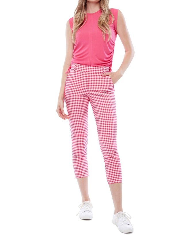 CHARLOTTE GINGHAM CROPPED PANT IN FUCHSIA/WHITE, FuchsiaWhite / Pink, hi-res image number null