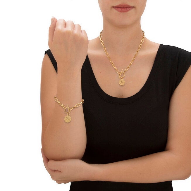 2 Piece Cable Link Coin Necklace Set Gold Ion Plated Stainless Steel, , alternate image number null
