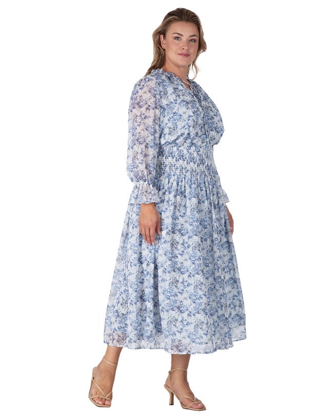 Revia Women's Plus Size Floral Print Long Ruffle Sleeve Maxi Dress, , alternate image number 7
