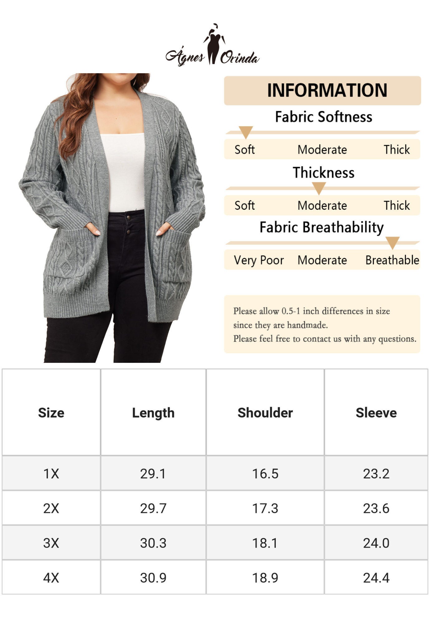 OPEN FRONT LIGHTWEIGHT SWEATER CARDIGAN WITH POCKETS, Gray / Light Grey, alternate image number 4
