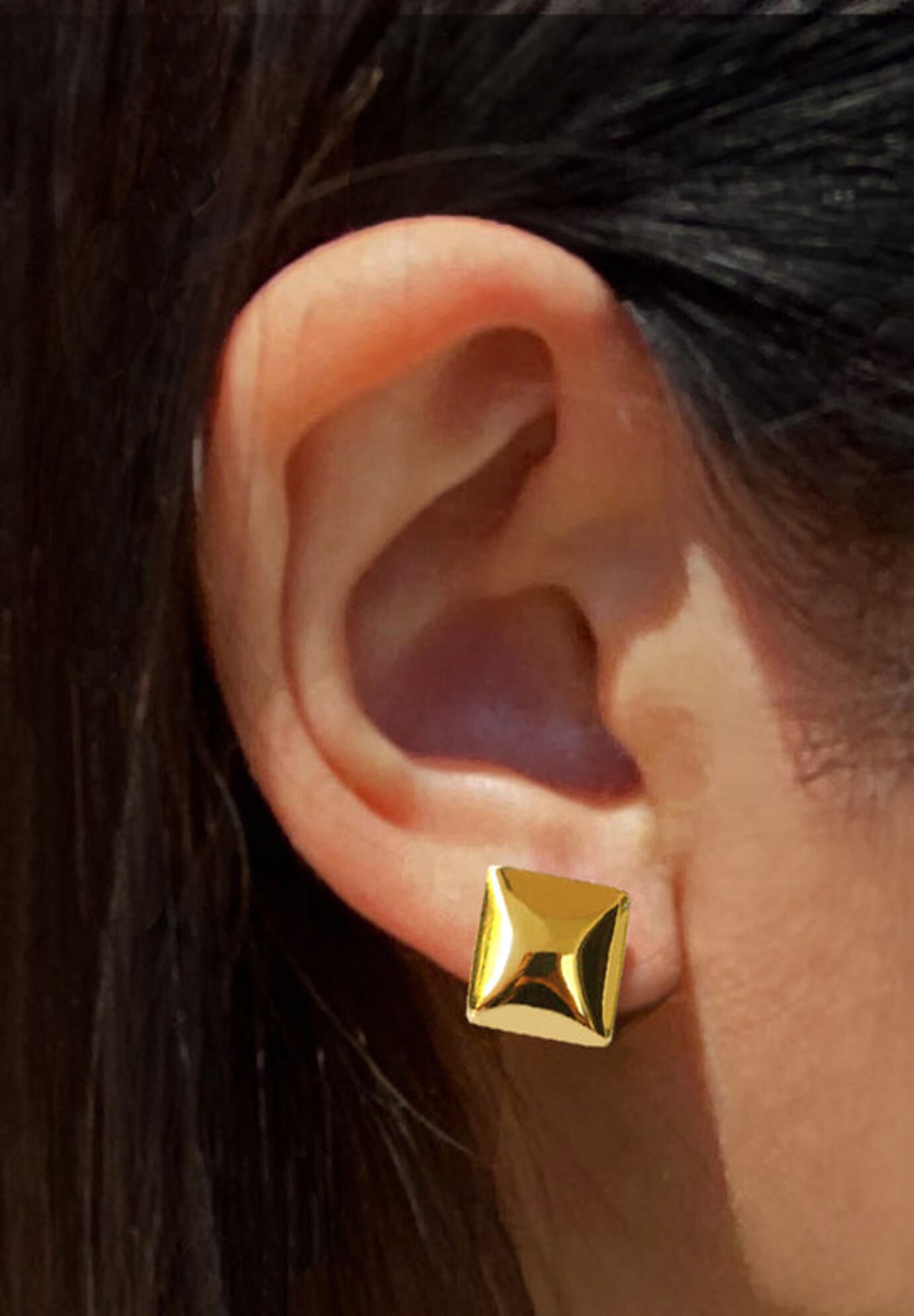 SQUARE Stud Earrings | 18K Gold Over Sterling Silver, Gold / Gold, alternate image number 3