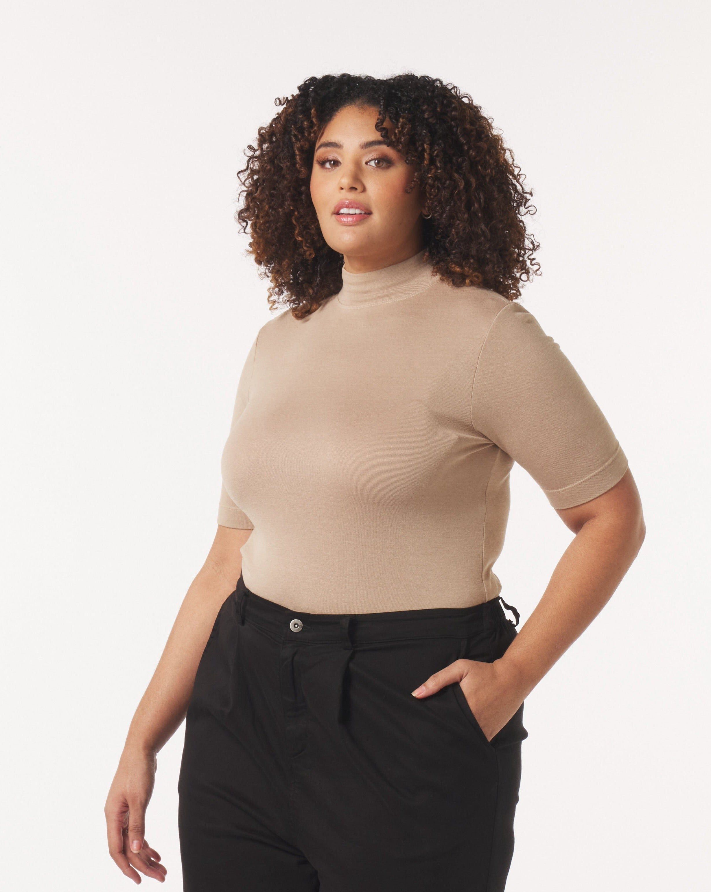 Natalie Mock Neck Top, Latte / Tan, alternate image number 1