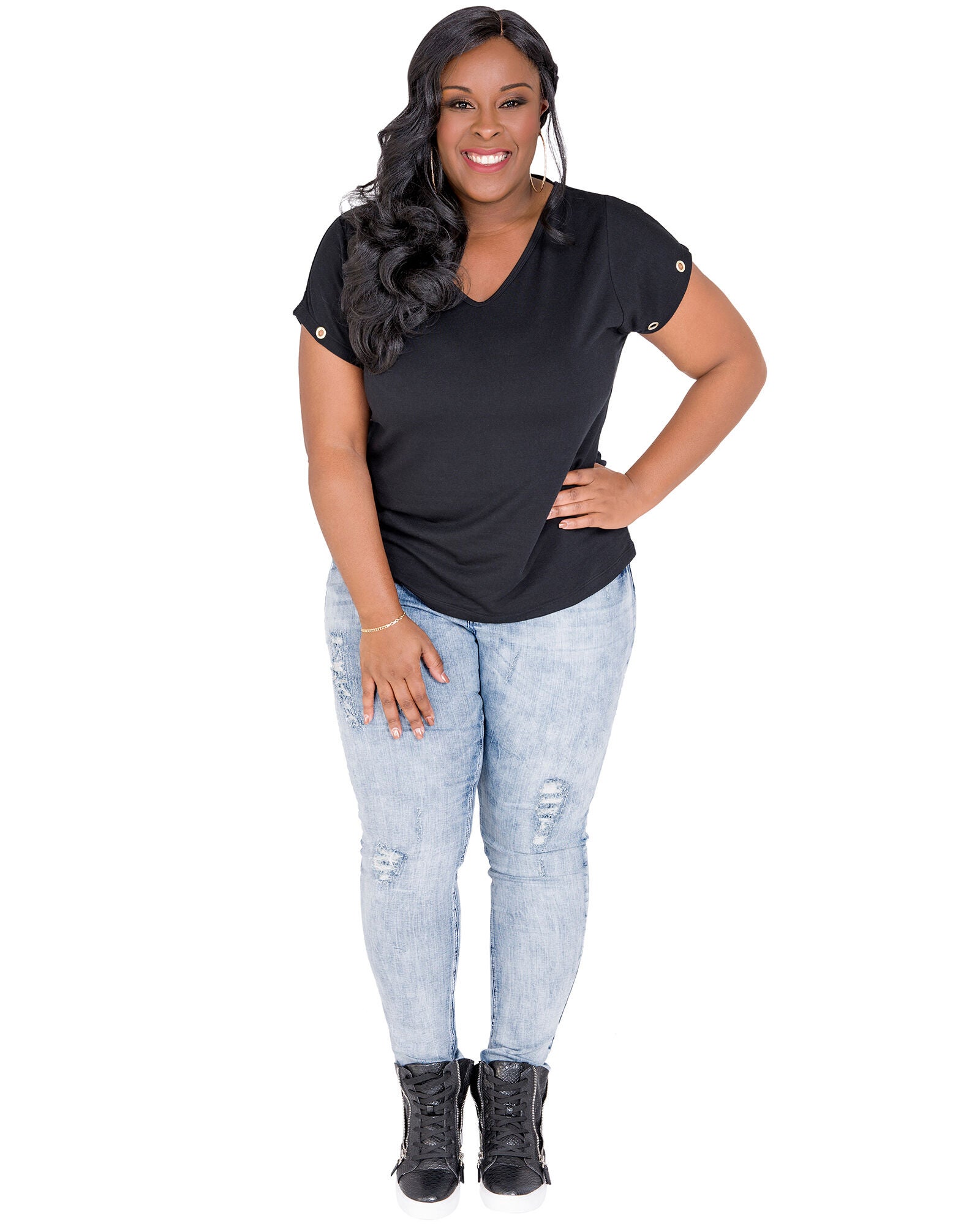 Plus Size Kira V-Back Cut Out T-Shirt With Grommets, , alternate image number 8