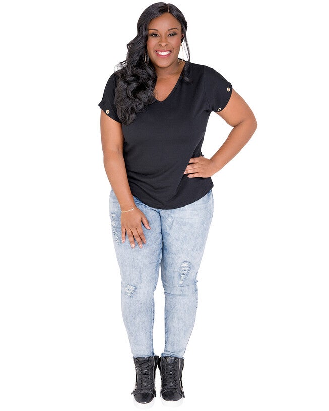 Plus Size Kira V-Back Cut Out T-Shirt With Grommets, , alternate image number 7