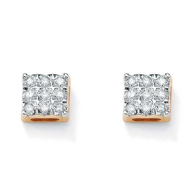1/7 TCW Round Diamond 10k Yellow Gold Square-Shaped Stud Earrings, White / White, hi-res image number null