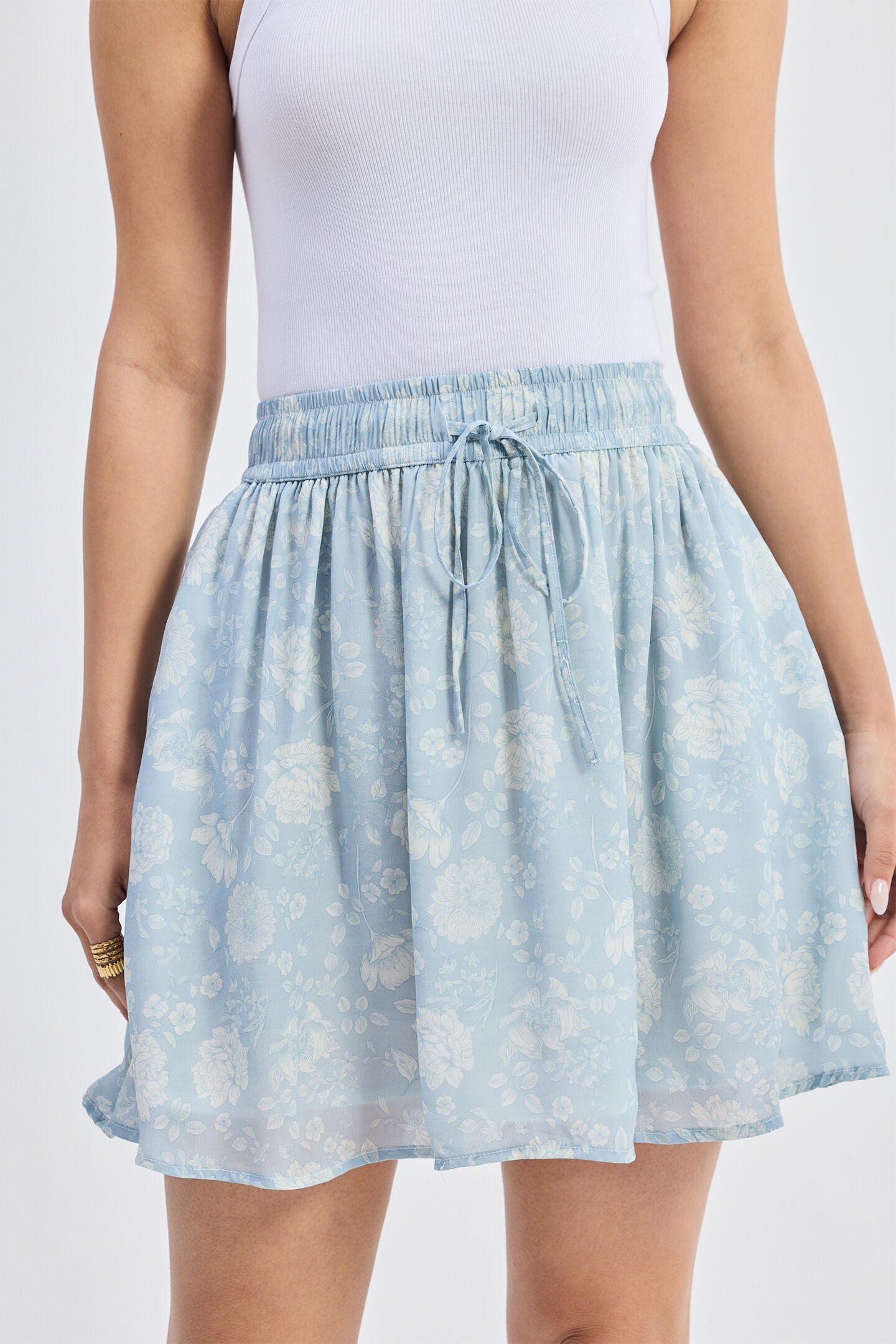 Drawstring Short Skirt in Blue Florals, Floral Whispers / Light Blue, alternate image number 4
