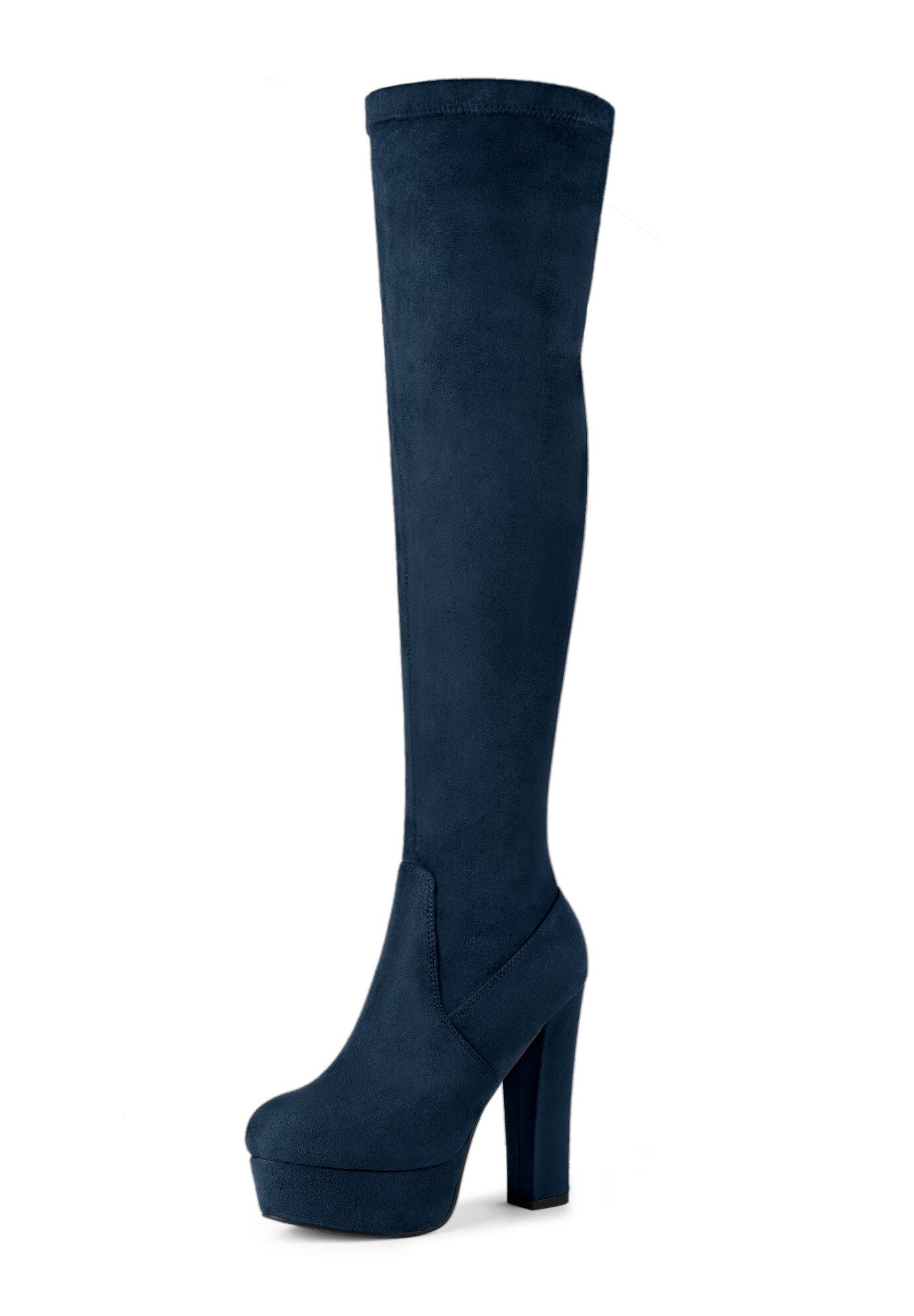 PLATFORM BLOCK HEEL OVER KNEE HIGH BOOTS, Navy Blue / Navy, hi-res image number 0