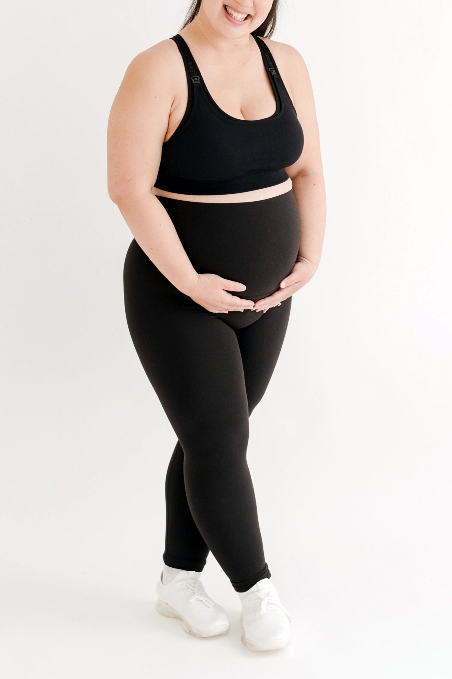 Women's Athletic Maternity Legging with Supportive Belly Band, Black / Black, alternate image number 1