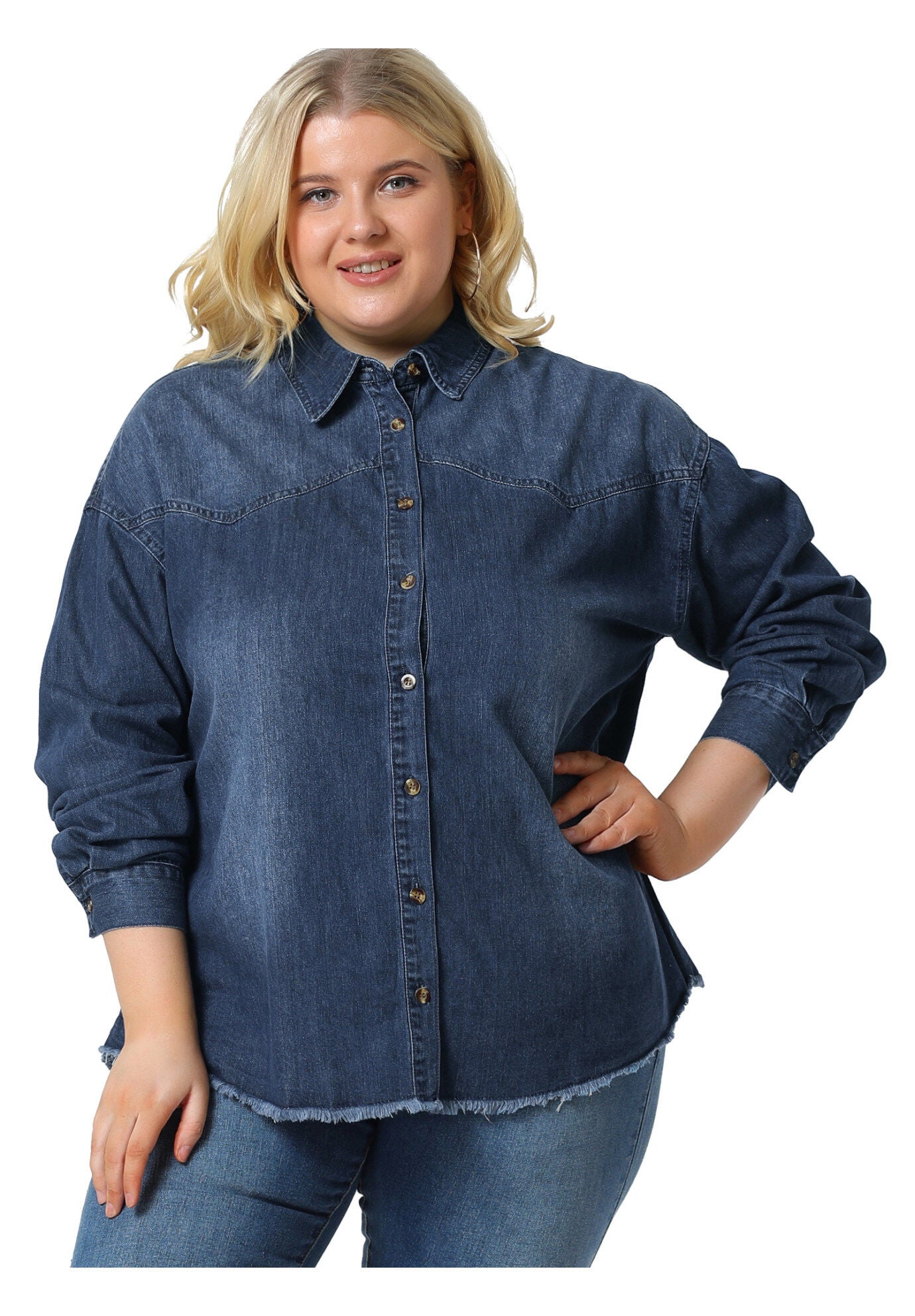 Button Down Shirt Cotton Denim Jacket, Dark Blue / Navy, alternate image number 2