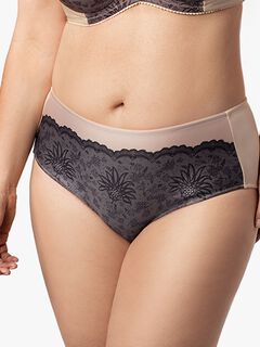 Printed Microfiber Panty, Nude with Black Lace / Tan, hi-res image number 0
