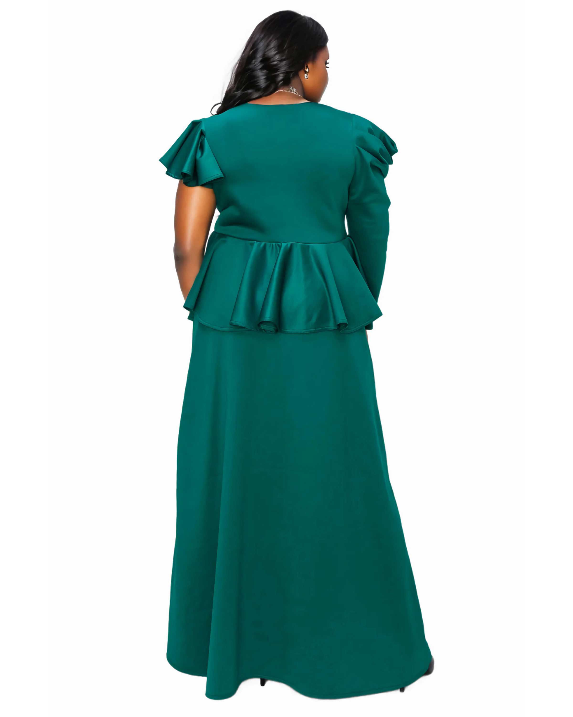 VIVIENNE RUFFLED MAXI DRESS, Green / Forest Green, alternate image number 1