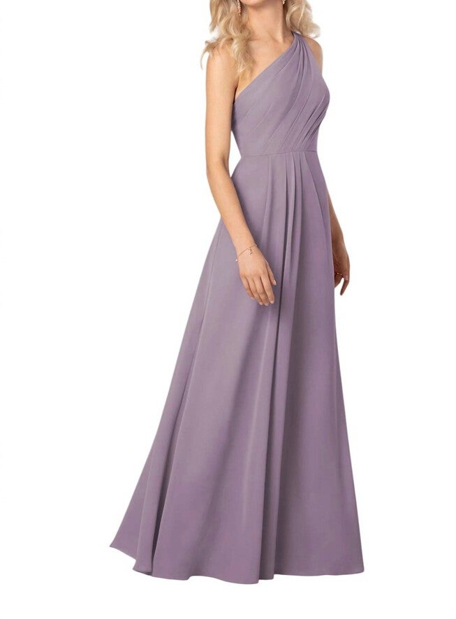 SIMPLE ONE-SHOULDER BRIDESMAID DRESS WITH RUCHING | Dia & Co