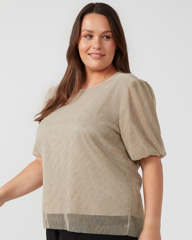 Maxime Pleated Gold Shimmer Top, , alternate image number 7