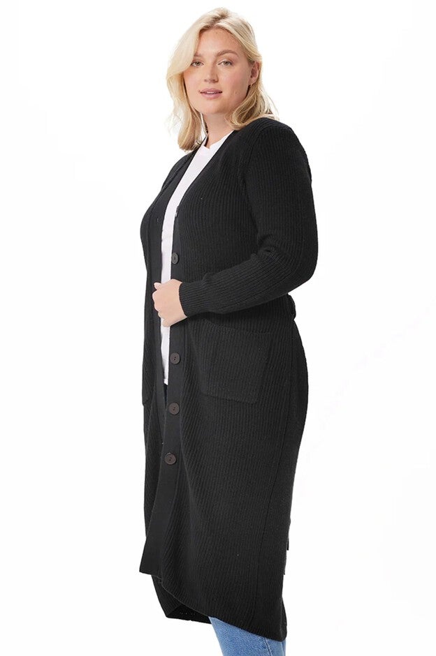 Cotton Cashmere Belted Long Cardigan, BLACK / Black, alternate image number 1