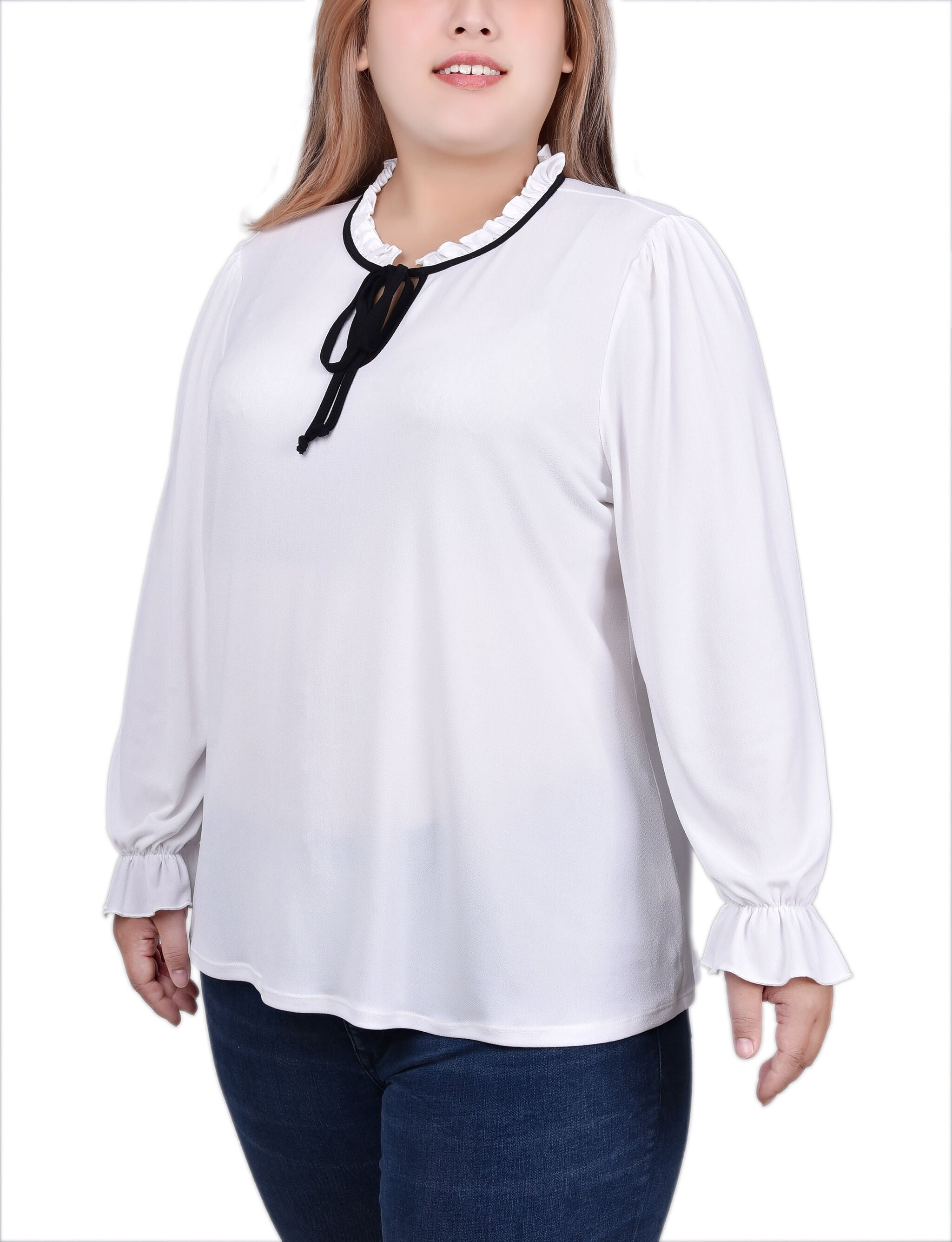 Long Sleeve Tie Neck Top, , alternate image number 5
