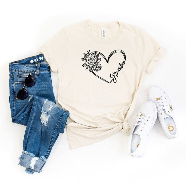 Grandma Heart Outline Short Sleeve Graphic Tee, Cream / Cream, hi-res image number null