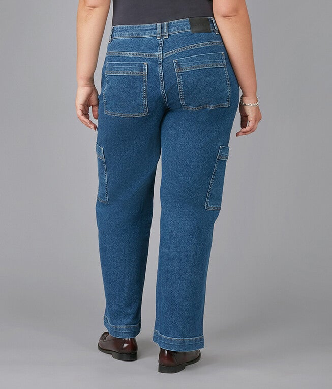 Women's PHEONIX-SPH Mid Rise Cargo Jeans, Sapphire / Royal Blue, alternate image number 3