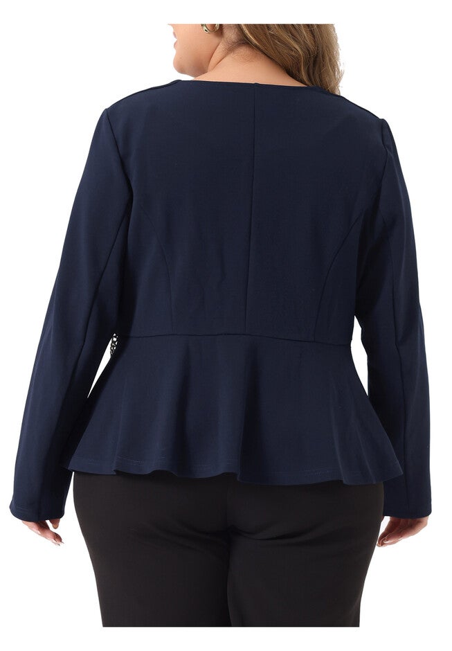 BUTTON CHAIN OFFICE PEPLUM BLAZER, Navy Blue / Navy, alternate image number null