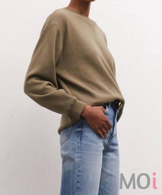 MARINA BRUSHED RIB SWEATSHIRT IN KELP, Kelp / Brown, alternate image number 1