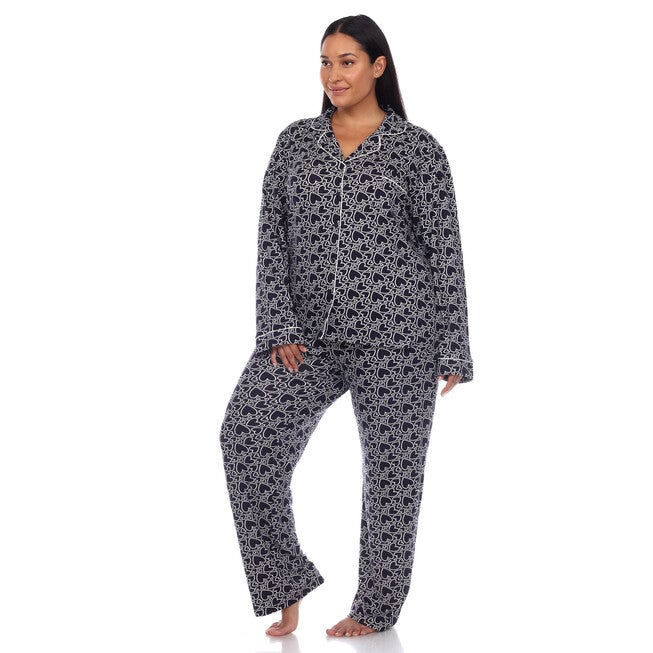 Long Sleeve Heart Print Pajama Set, Navy Hearts / Navy, alternate image number 2