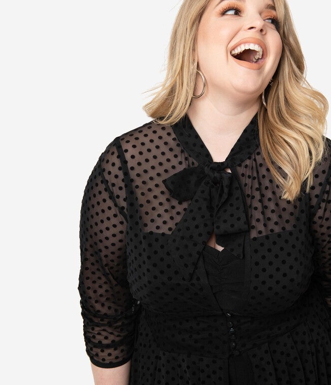 Unique Vintage Plus Size Black Swiss Dot Starlet Duster, , alternate image number null