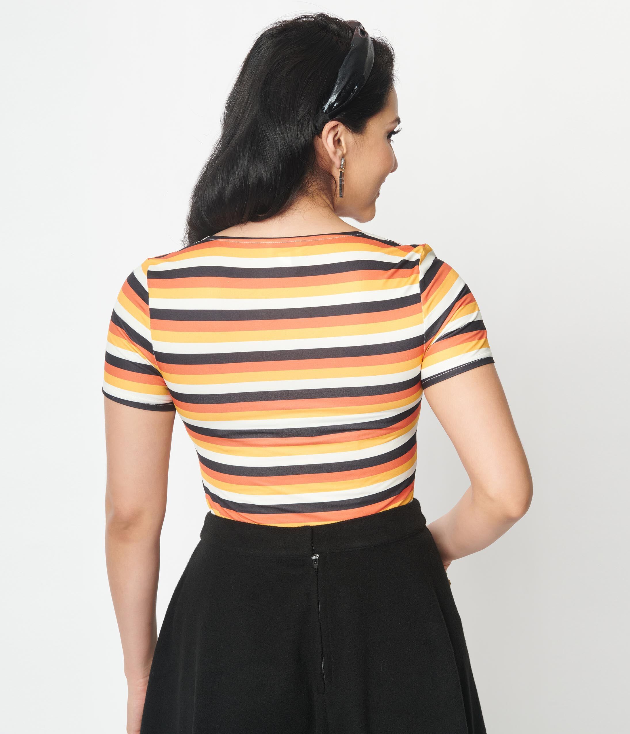 Unique Vintage Candy Corn Stripe Sweetheart Ruthie Top, White Orange Stripe / White, alternate image number 2