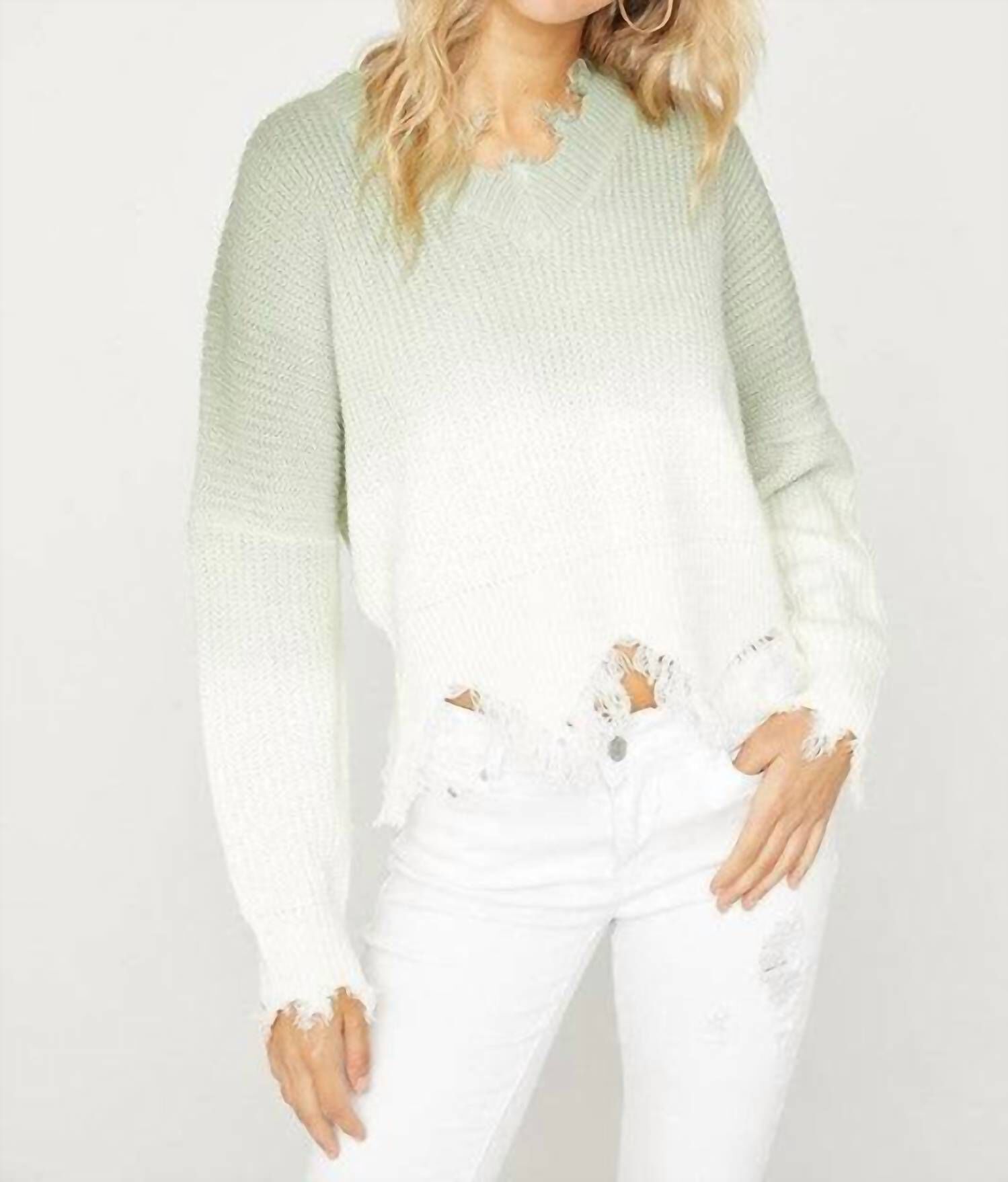 OMBRE SWEATER IN OMBRE GREEN AND WHITE, Ombre Green And White / White, alternate image number 1