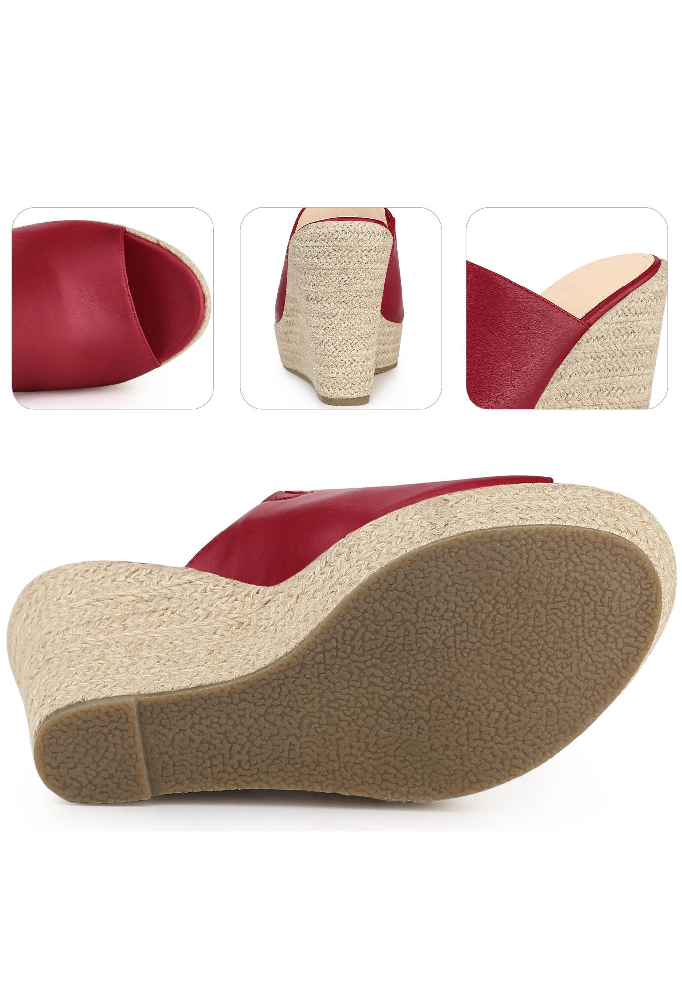 Open Toe Espadrille Wedge Heel Platform Slide Sandal, Red / Red, alternate image number 2